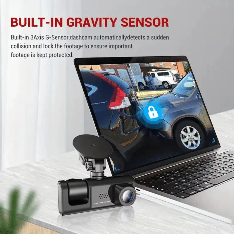 Three-Way DVR Dash Camera – Front, Rear &amp; Interior Car Recorder